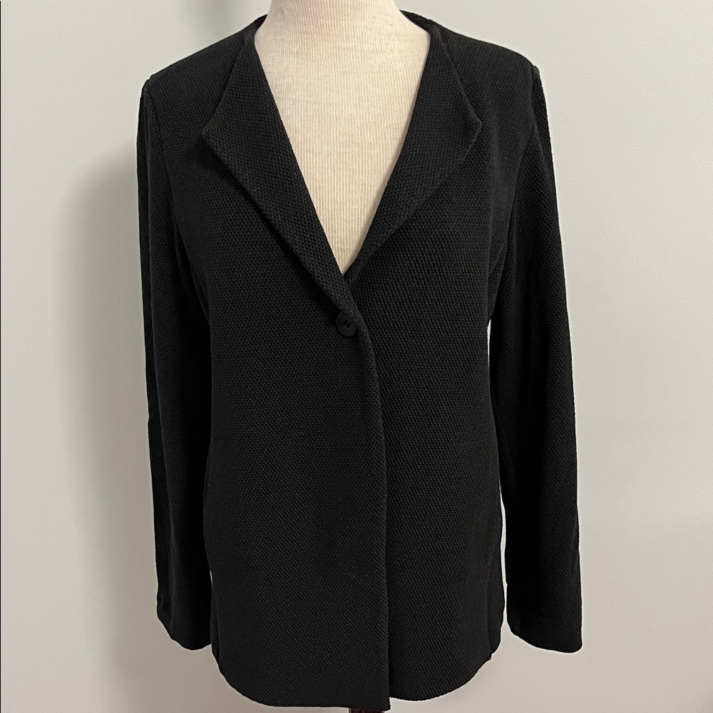 Eileen Fisher Textured Knit One Button Pockets Jacket Blazer